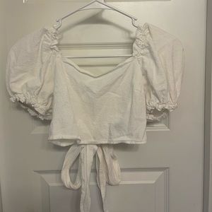 White puff sleeve top with bow back